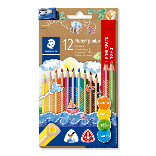 Staedtler Noris Jumbo Coloured Pencils with Sharpener Box of 12