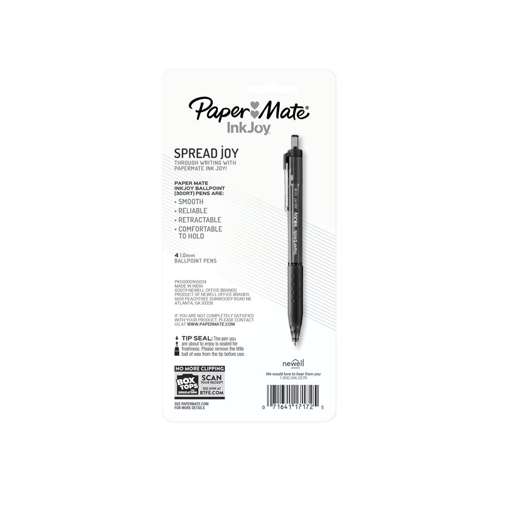 Paper Mate InkJoy 300RT Retractable Ballpoint Pen 1.0mm Black, Pack of 4, Box of 6