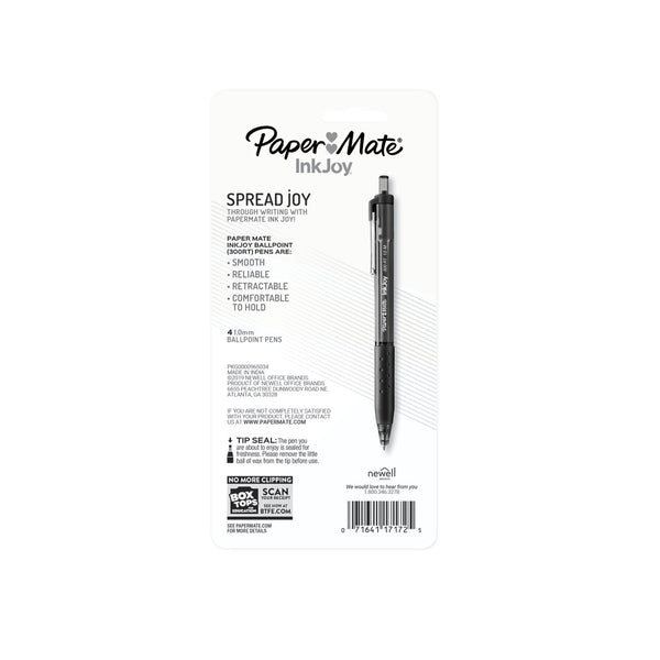 Paper Mate InkJoy 300RT Retractable Ballpoint Pen 1.0mm Black, Pack of 4, Box of 6
