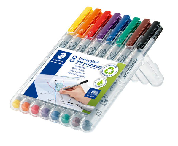 Staedtler Lumocolor Non-Permanent Pen Fine Assorted Colours Wallet of 8