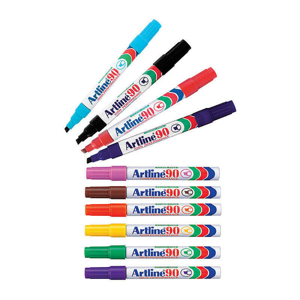 Artline 90 Permanent Marker 5mm Chisel Assorted Box Of 12
