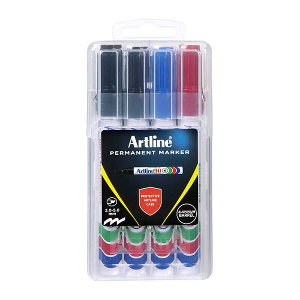 Artline 90 Permanent Marker Chisel Assorted H/case Pack Of 4