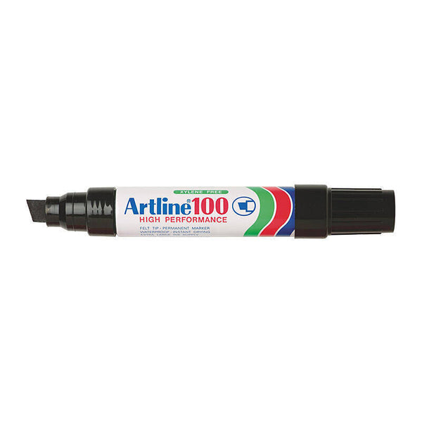 Artline 100 Permanent Marker 12mm Chisel Black Box Of 6