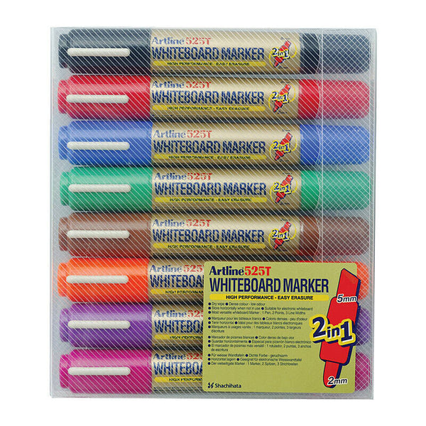Artline 525T Whiteboard Marker Dual Nib Assorted Wallet of 8