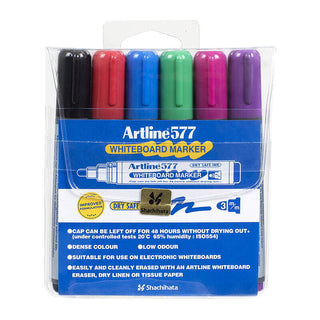 Artline 577 Whiteboard Marker Assorted Wallet of 6