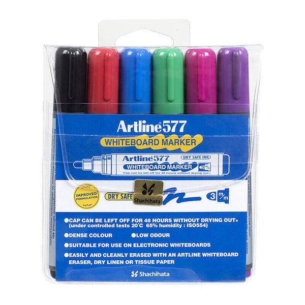 Artline 577 Whiteboard Marker Assorted Wallet of 6
