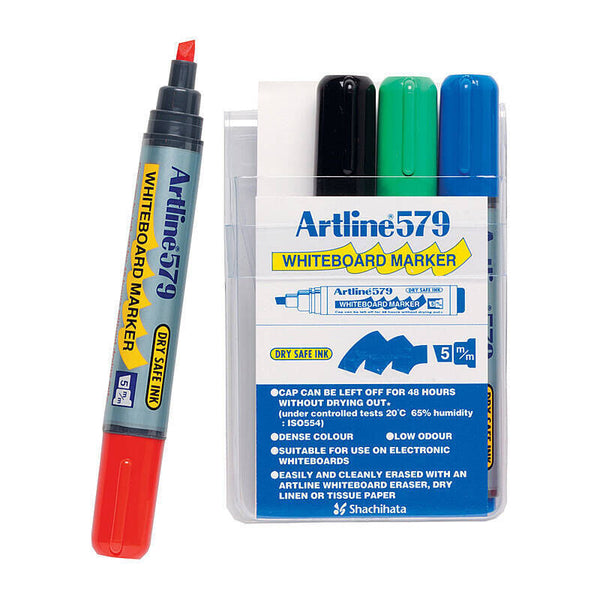 Artline 579 Whiteboard Marker 5mm Chisel Assorted Wallet of 4