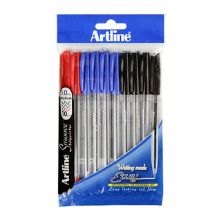 Artline Smoove Ballpoint Stick Medium Assorted Pack Of 10 1mm