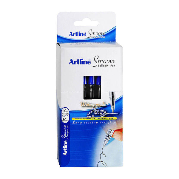 Artline Smoove Ballpoint Stick Medium Blue Box Of 50 1mm
