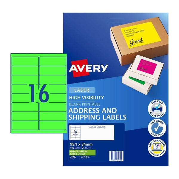 Avery Laser Label Green L7162fg Pack Of 25