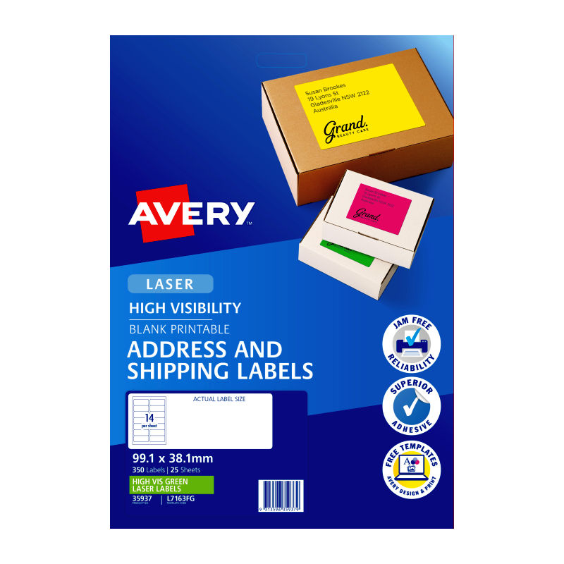 Avery Laser Label Green L7163fg Pack Of 25