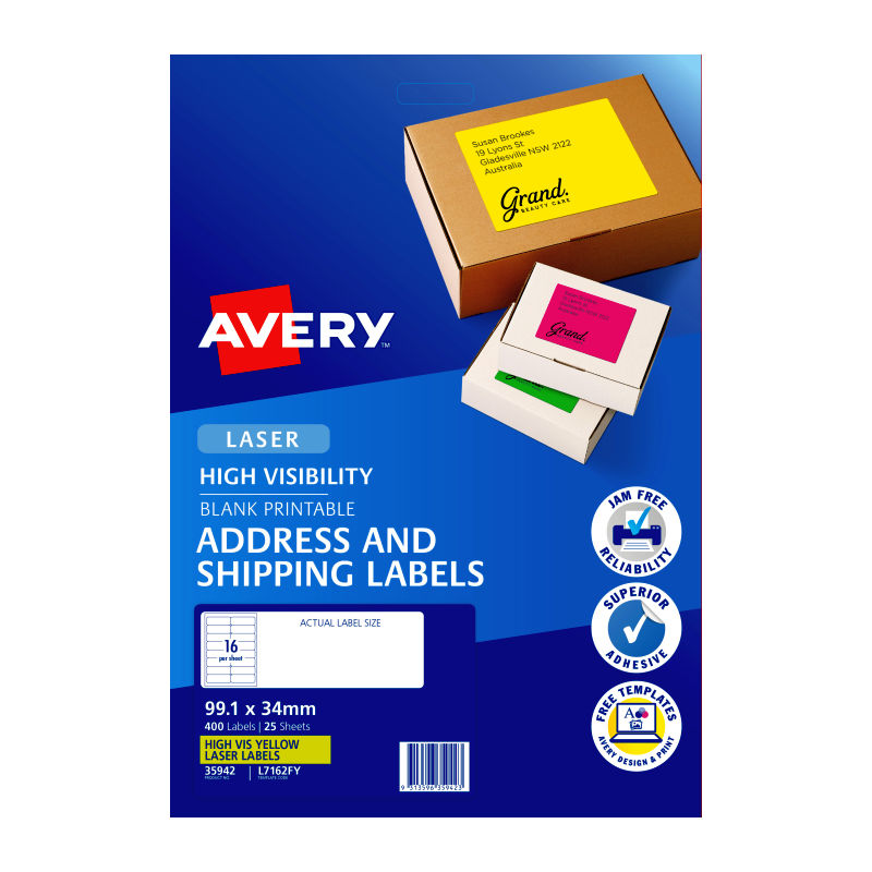 Avery Lsrlbl Yellow L7162fy 16Up Pack Of 25