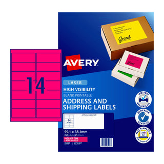 Avery Lsrlb Pink L7163fp 14Up Pack Of 25