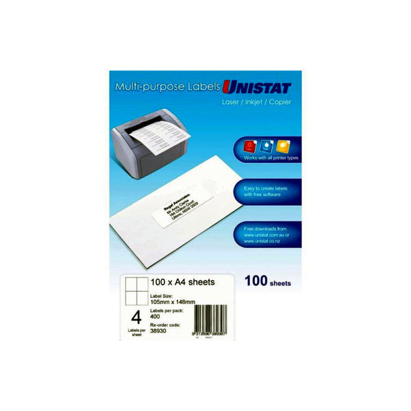 Uni Lip Label 4Up 105X148 Pack 100