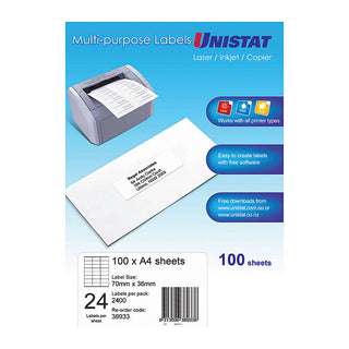 Uni Lip Label 24Up 70X36 Box Of 100