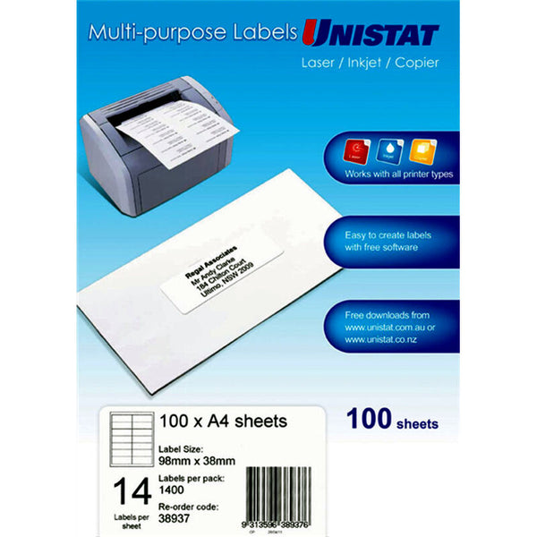 Uni Lip Label 14Up 98X38mm Pack Of 100