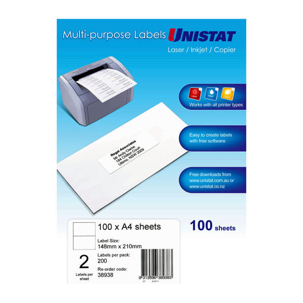 Uni Lip Label 2Up 148X210 Pack Of 100