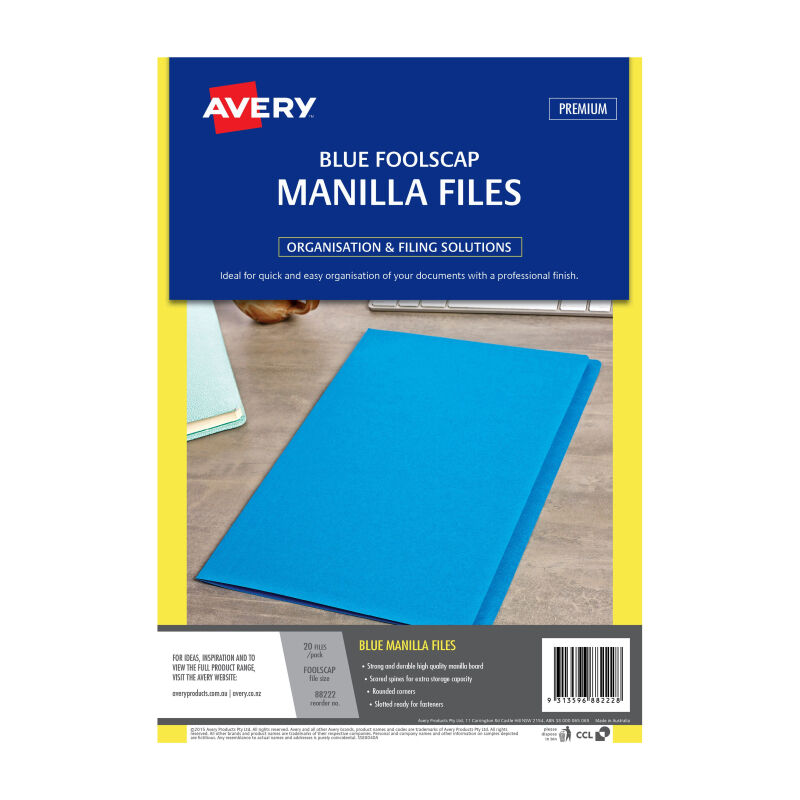 Avery Manilla Folder Blue Foolscap Pack Of 20