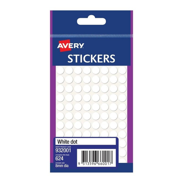 Avery White Dot Sticker 8mm Box Of 10