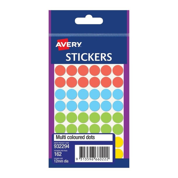 Avery Assorted Dots 12mm Pack Of 162 Box Of 10