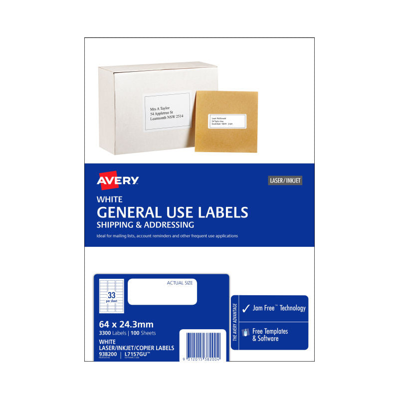 Avery Gen Label L7157gu 33Up Pack Of 100