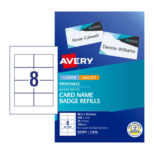 Avery Badge Refill L7418 8Up Pack Of 25