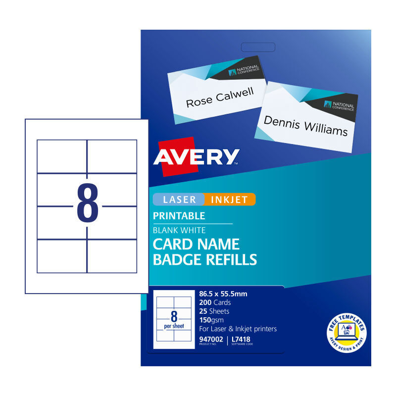 Avery Badge Refill L7418 8Up Pack Of 25