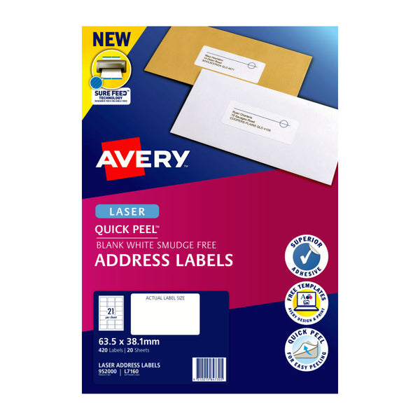 Avery Laser Label Qp L7160 21Up Pack Of 20