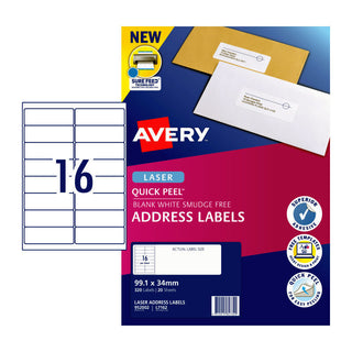 Avery Laser Label Qp L7162 16Up Pack Of 20