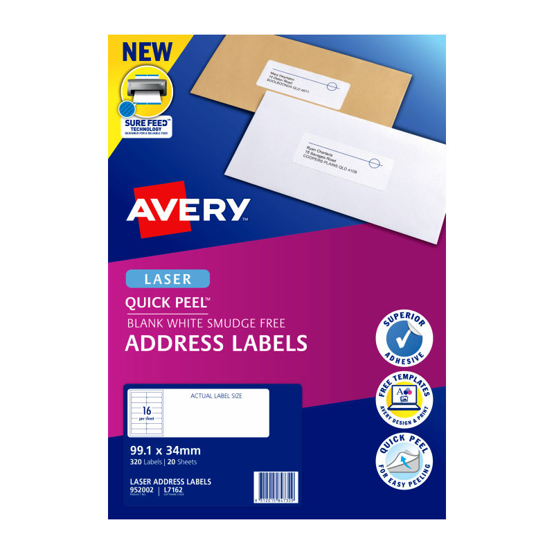 Avery Laser Label Qp L7162 16Up Pack Of 20