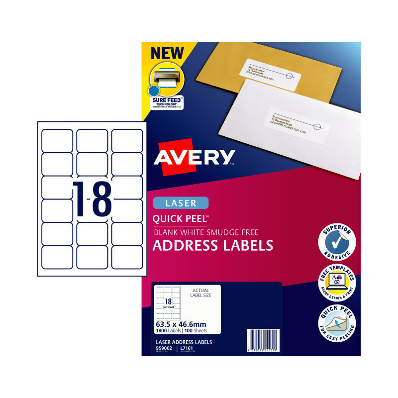 Avery Laser Label L7161 18Up Pack Of 100