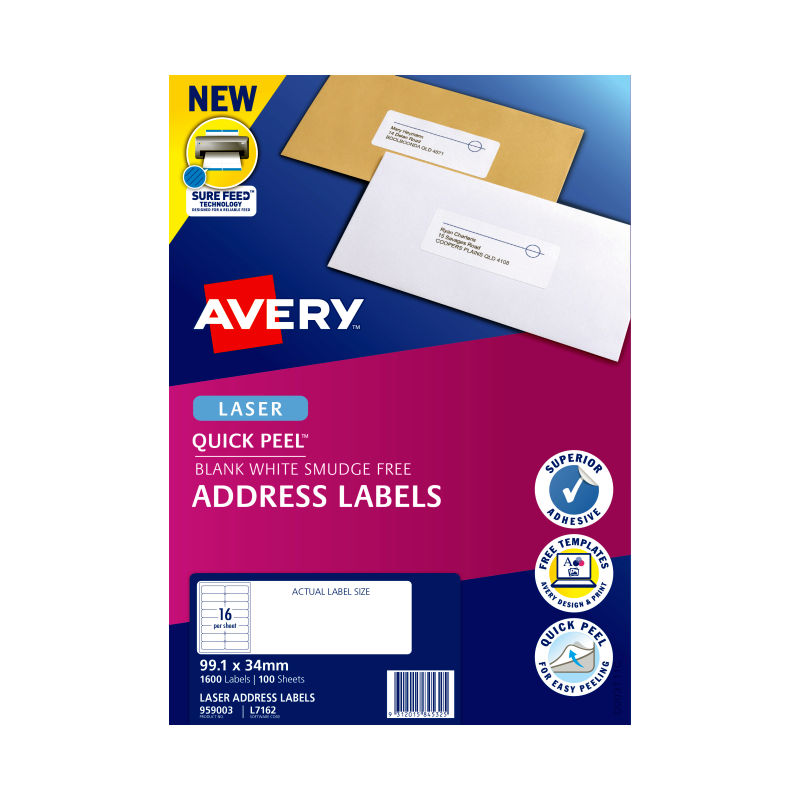 Avery Laser Label Qp L7162 16Up Pack Of 100