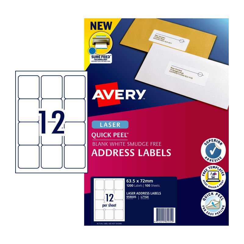 Avery Laser Label Qp L7164 12Up Pack Of 100