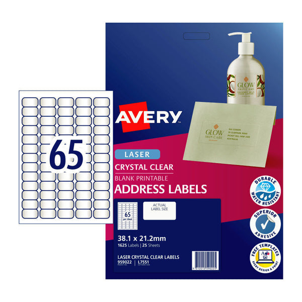 Avery Laser Label Colour L7551 65Up Pack Of 25