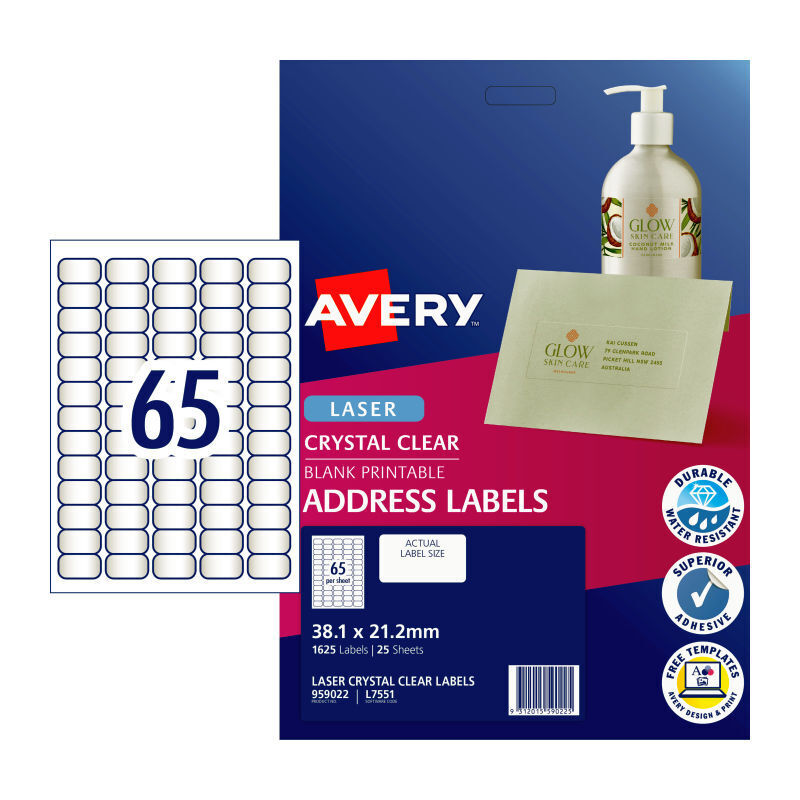 Avery Laser Label Colour L7551 65Up Pack Of 25