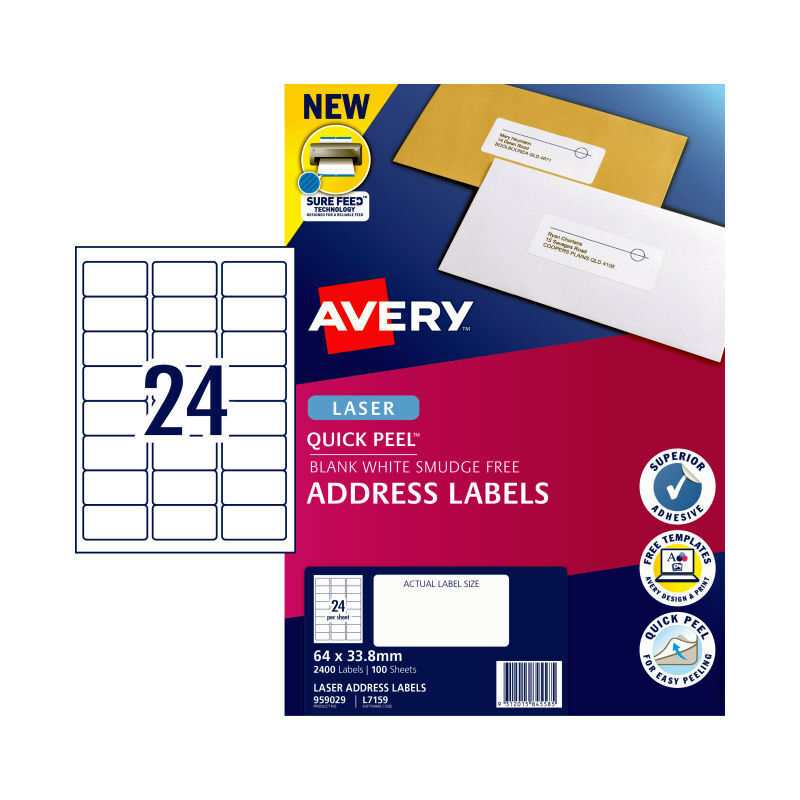 Avery Laser Label Qp L7159 24Up Pack Of 100