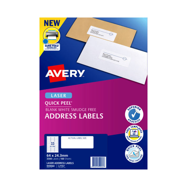 Avery Laser Label Qp L7157 33Up Pack Of 100