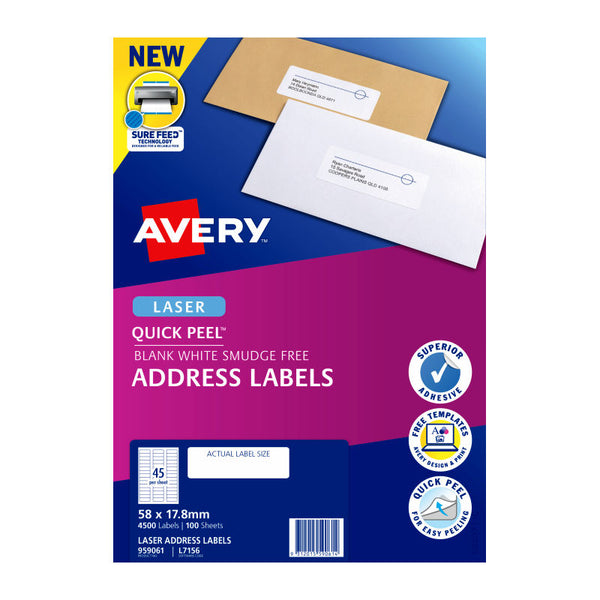Avery Laser Label Qp L7156 45Up Pack Of 100