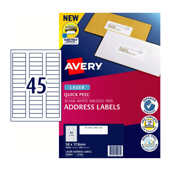 Avery Laser Label Qp L7156 45Up Pack Of 100