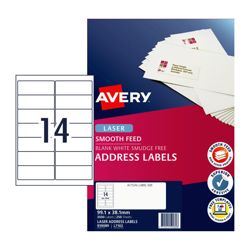 Avery Laser Label L7163 14Up Pack Of 250