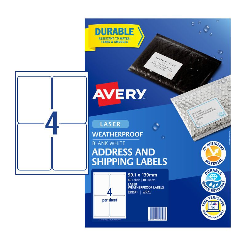 Avery Laser Label L7071 4Up Pack Of 10