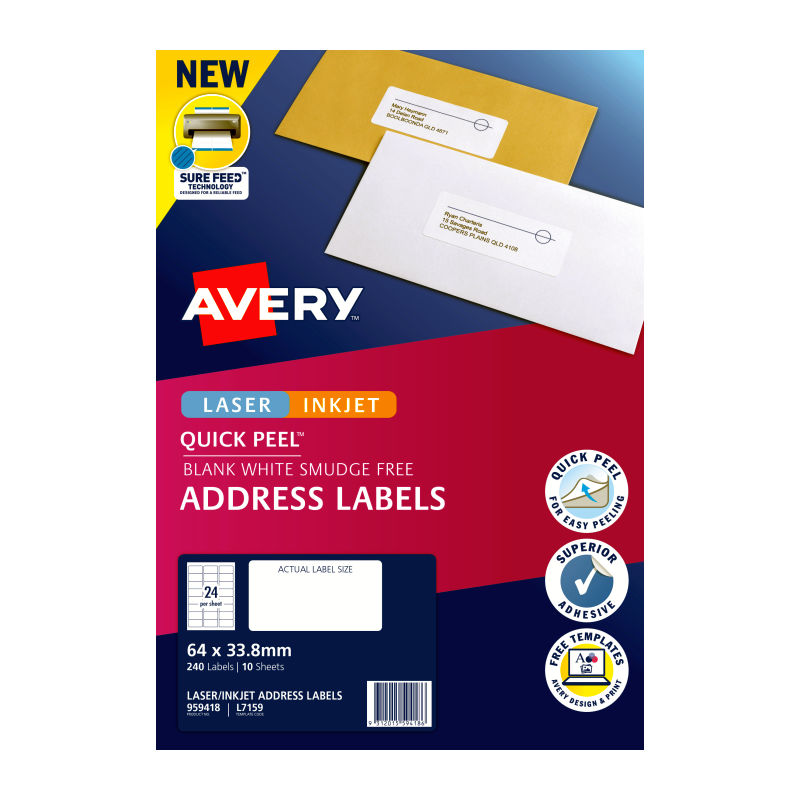 Avery Lip Label Qp L7159 24Up Box Of 10