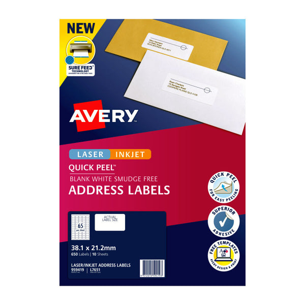 Avery Label Qp L7651 65Up Pack Of 10