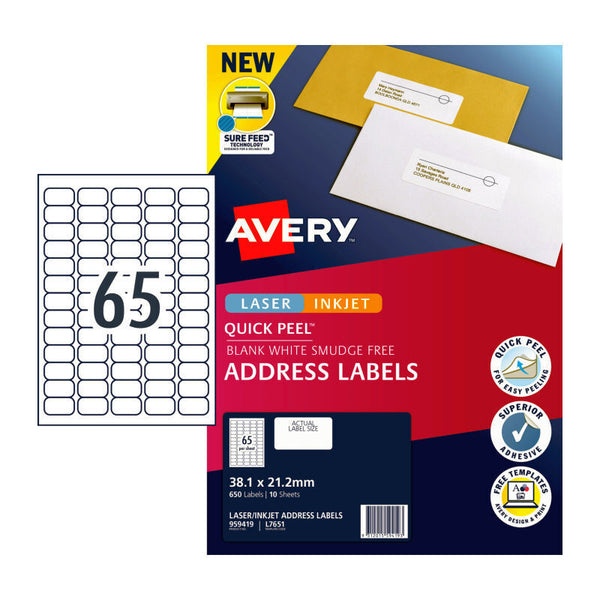 Avery Label Qp L7651 65Up Pack Of 10