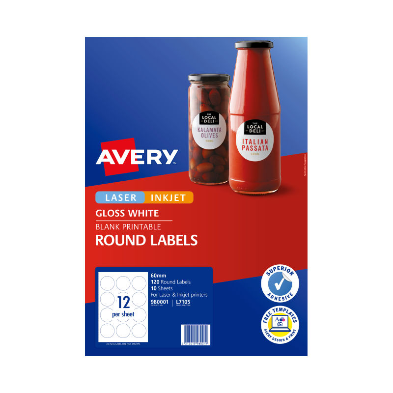 Avery Label L7105 Red 60mm 12Up Pack Of 10