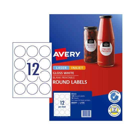 Avery Label L7105 Red 60mm 12Up Pack Of 10