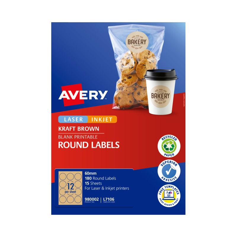 Avery Label Red Brown 60mm 12Up Pack Of 15