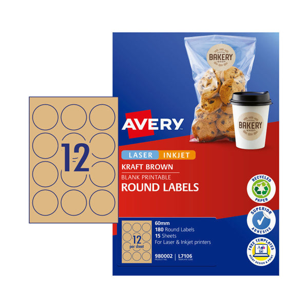 Avery Label Red Brown 60mm 12Up Pack Of 15