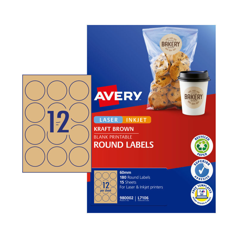 Avery Label Red Brown 60mm 12Up Pack Of 15