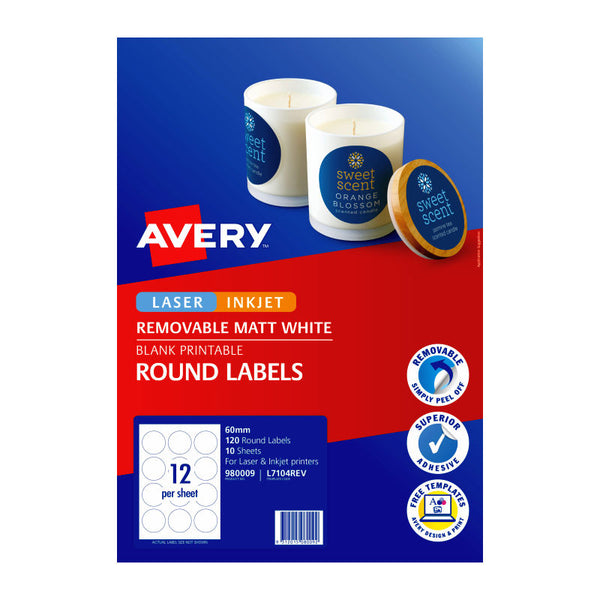 Avery Label Red L7104 60mm 12Up Pack Of 10